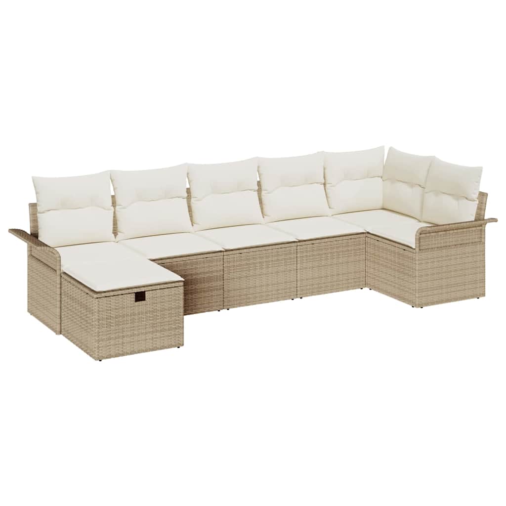 Garten-Sofa-Set mit Kissen mit Speicher 7 pcs Beige Poly Rattan